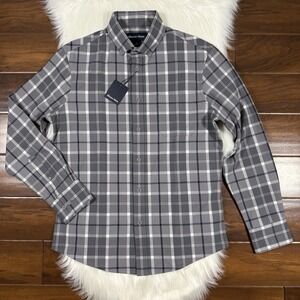 Mizzen + Main Men's Size Medium Pewter Plaid Button City Flannel Shirt Trim